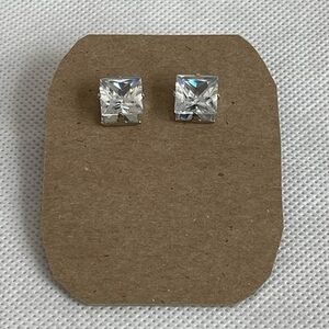 Square Cubic Crystal Stud Earrings NWOT